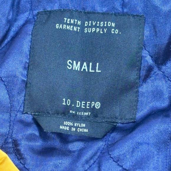 10 Deep Tenth Division Mens Yellow Patchwork Varsity Bomber Jacket Small NY - Picture 9 of 16